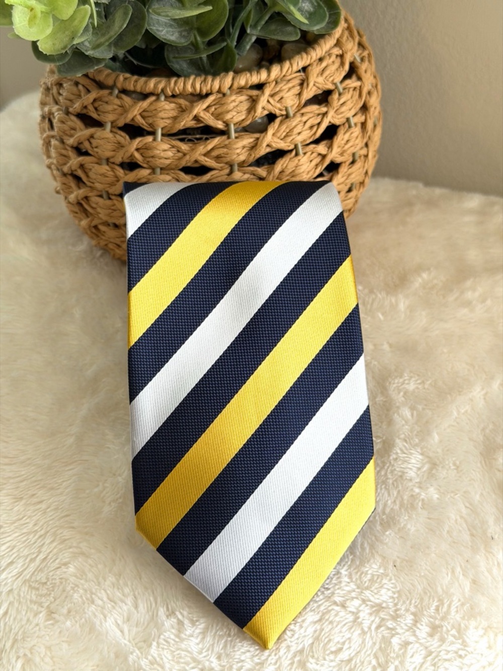 Striped Yellow, Navy & White Men's Tie